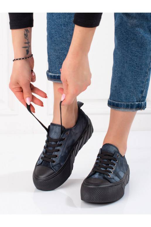 Moteriški batai Shelovet sztruksowe mėlynos spalvos