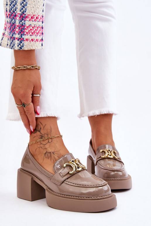 batai Bateliai su plačiu kulnu smėlio spalvos Imani