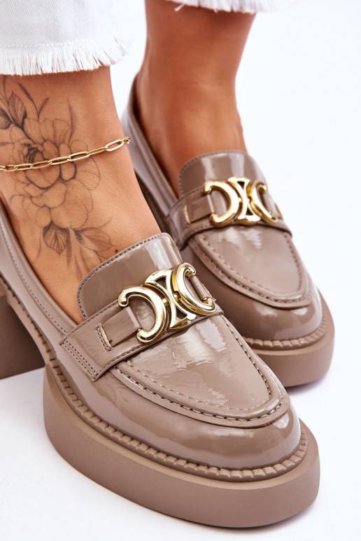  batai Bateliai su plačiu kulnu smėlio spalvos Imani