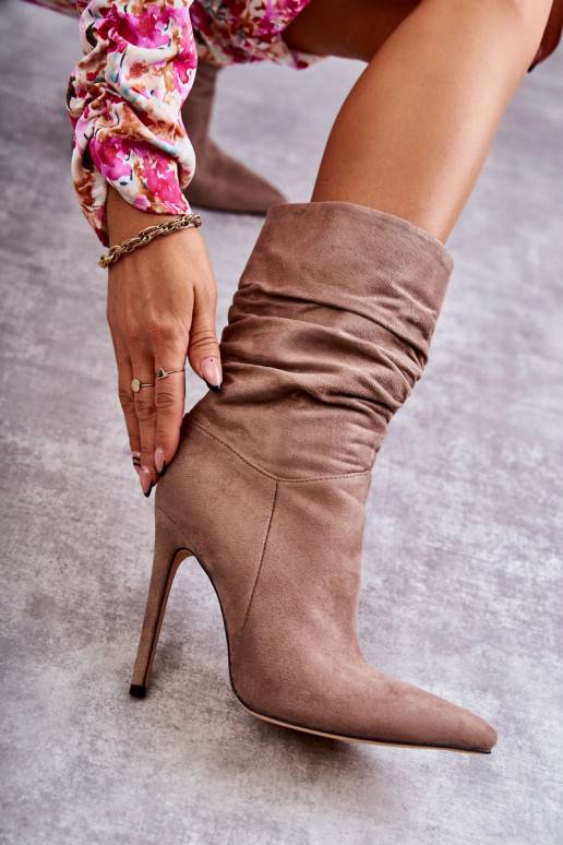   Marszczone Aulinukai ilgaauliai batai rudos spalvos Laguna