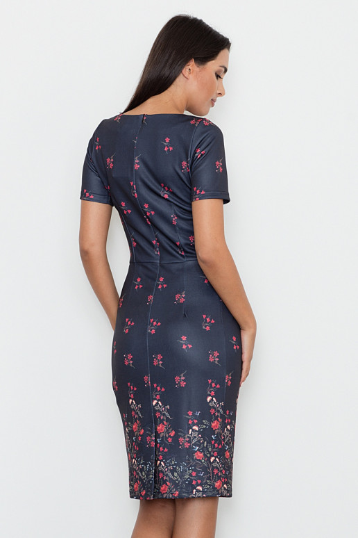 Tamsiai mėlyna suknelė su gėlytėmis...