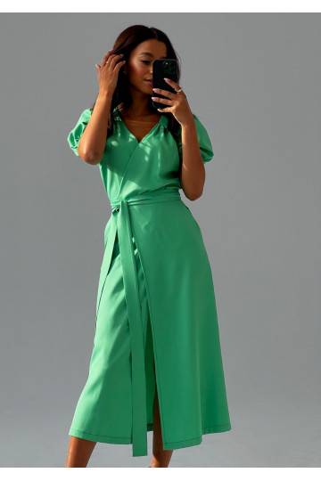Selma - žalios spalvos MIDI ilgio suknelė 2