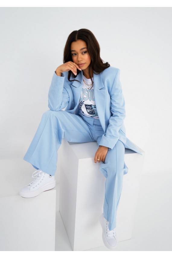 Ellis -žydros spalvos platėjančios medvilninės kelnės