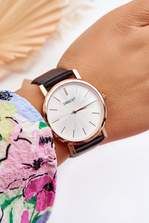 Moteriškas laikrodis Z rožinės Złotą Kopertą Ernest juodos spalvos Vega