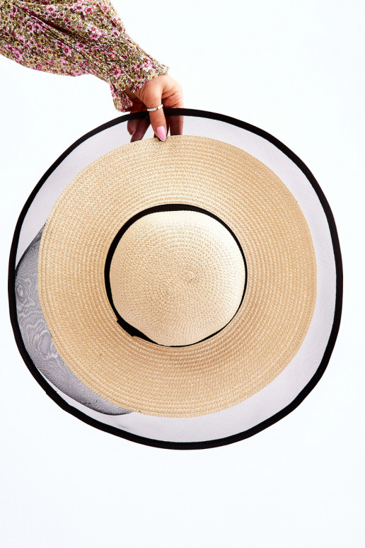  Moteriška skrybelė su tinkleliu smėlio spalvos
